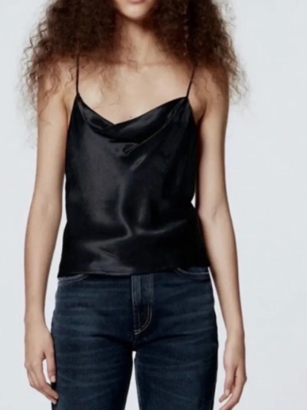 ZARA Black Satin Cami Tank Top XS